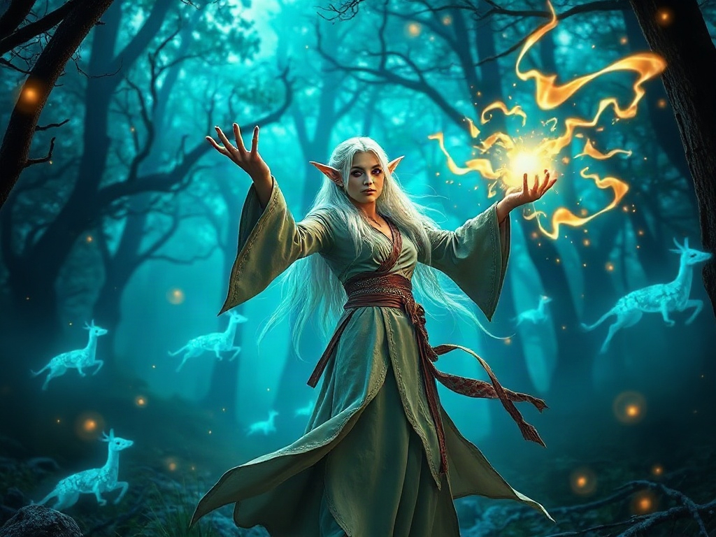 AI 精靈法師提示詞：唯美異世界魔法少女