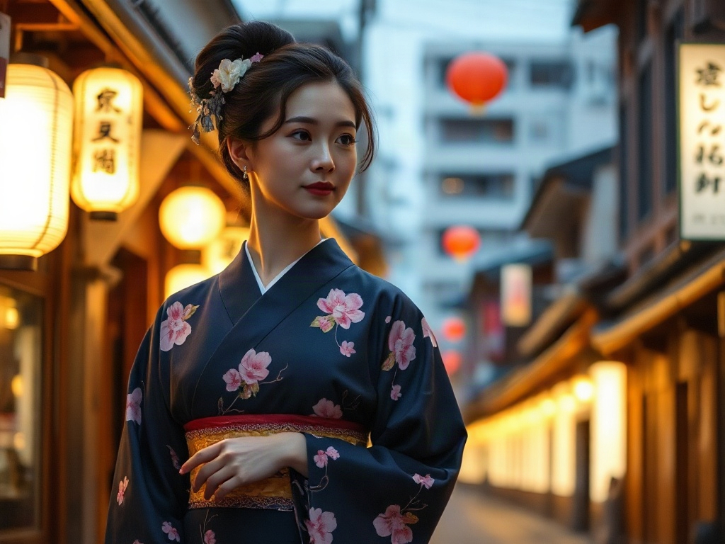 AI 和服女孩提示詞：一段生出京都振袖少女