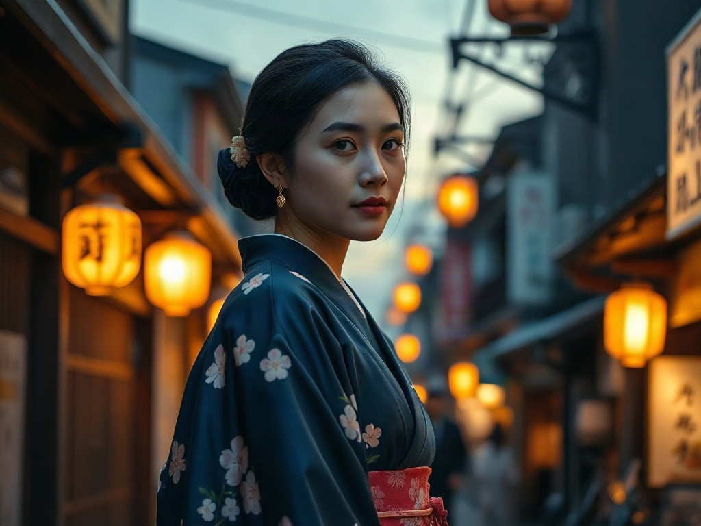 AI 和服女孩提示詞：一段生出京都振袖少女