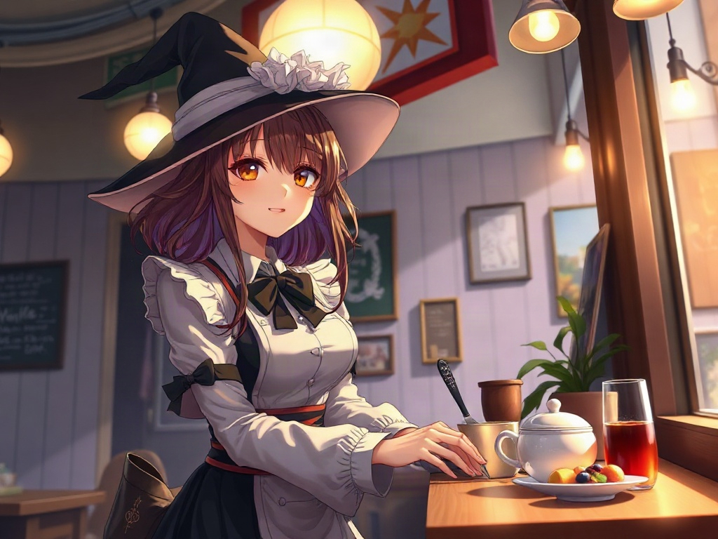 AI 魔女咖啡店員提示詞範例：一鍵生成魔女咖啡店員角色（附效果圖）