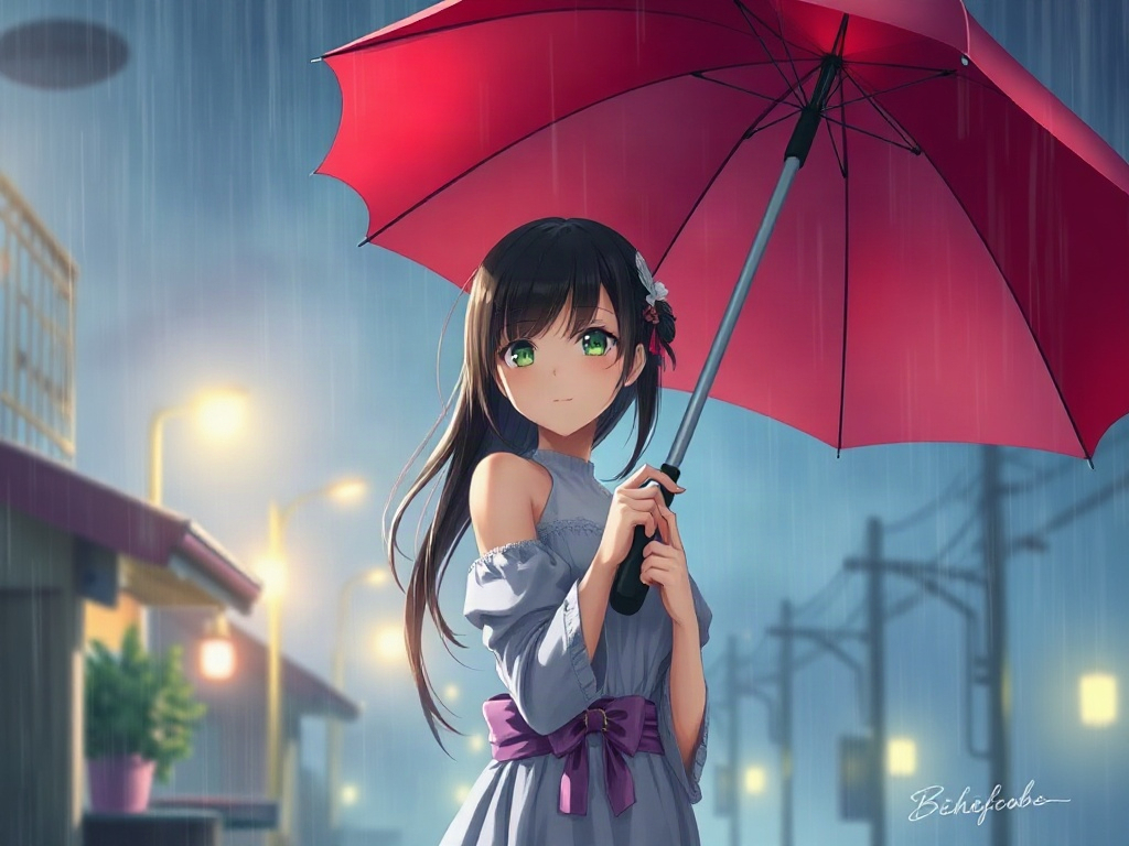 AI 雨天傘下少女提示詞範例：一鍵生成雨天傘下少女角色（附效果圖）