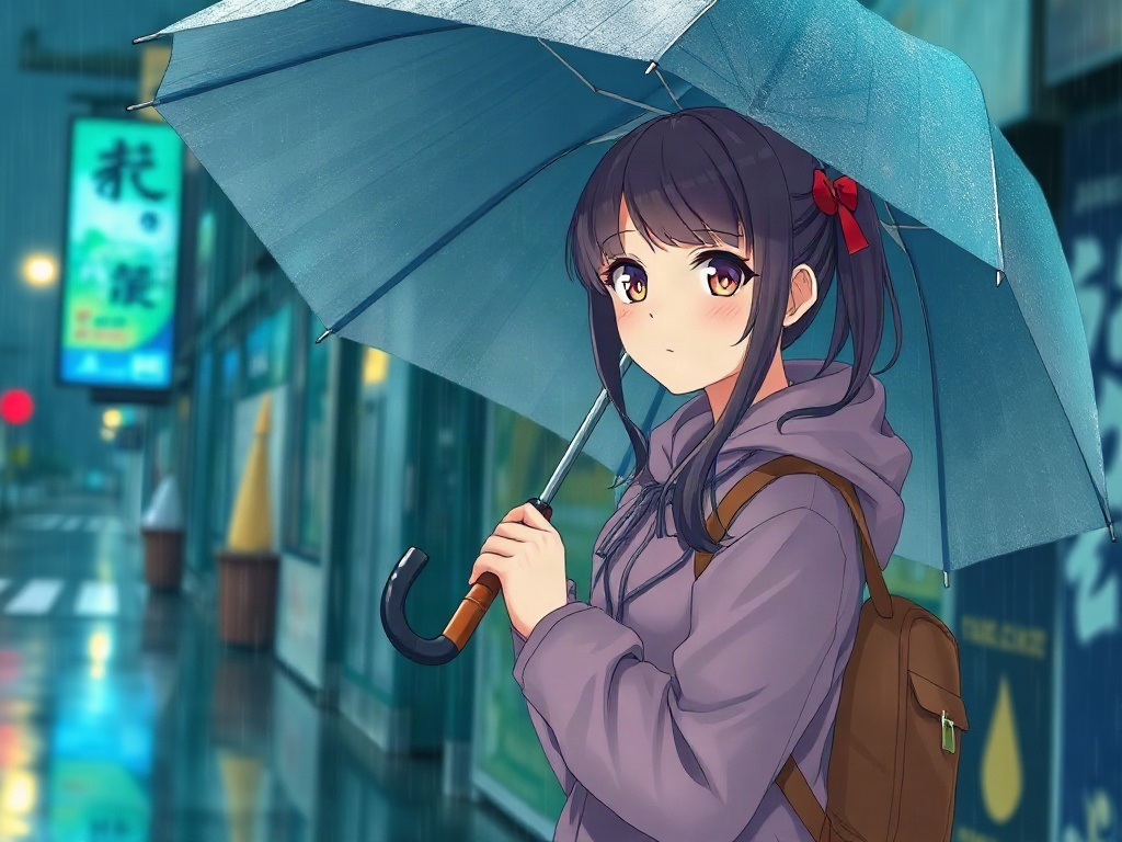 AI 雨天傘下少女提示詞範例：一鍵生成雨天傘下少女角色（附效果圖）