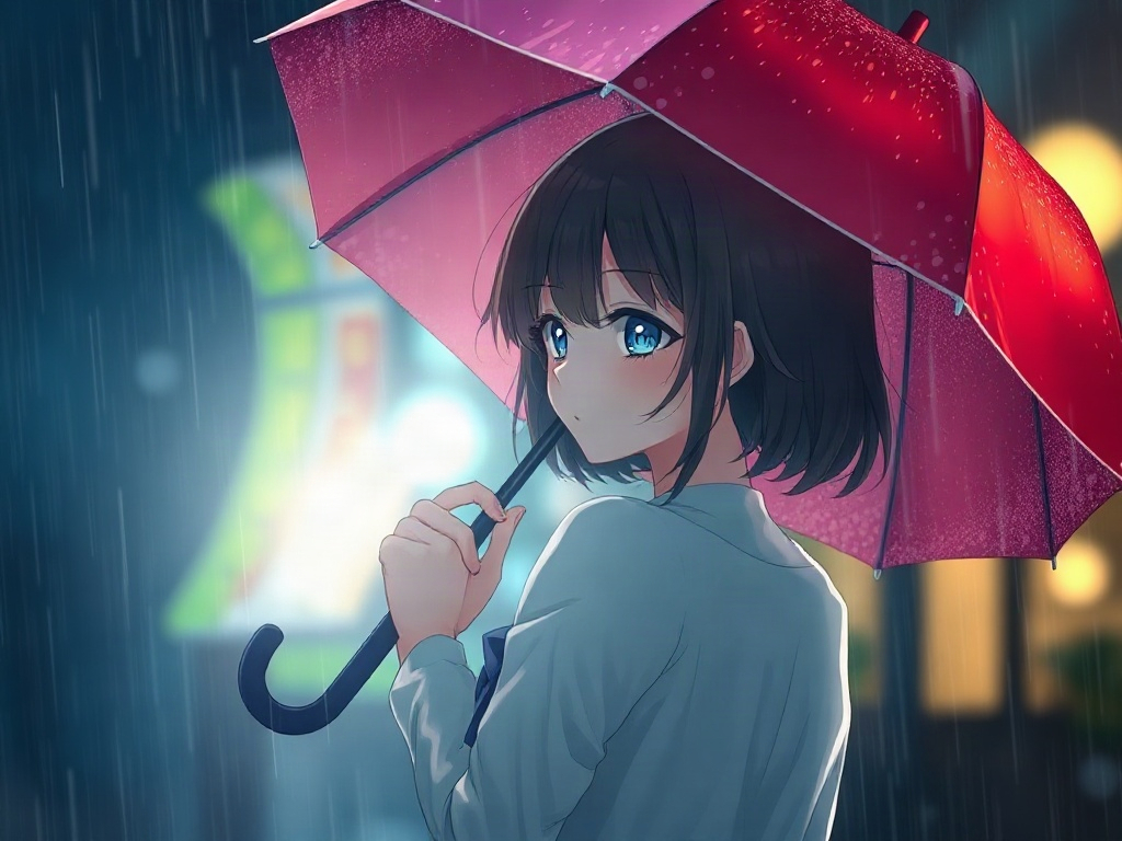 AI 雨天傘下少女提示詞範例：一鍵生成雨天傘下少女角色（附效果圖）