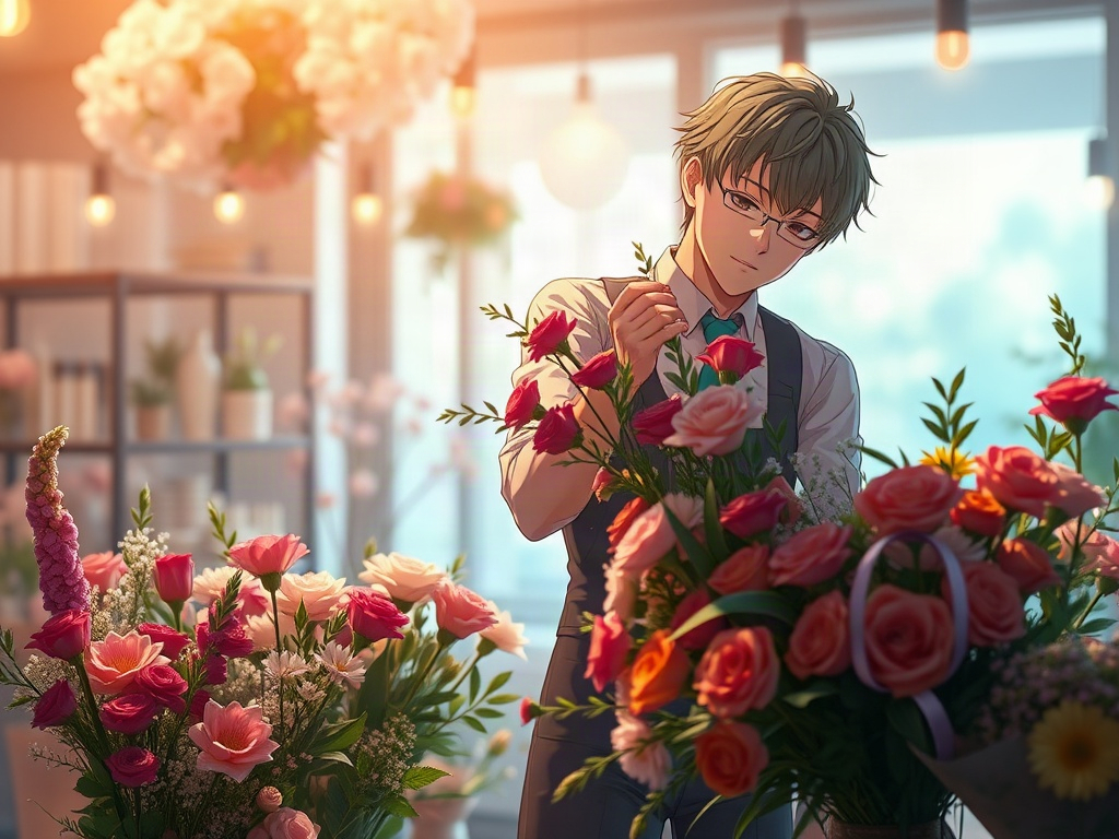 AI 花店男孩提示詞範例：一鍵生成花店男孩角色（附效果圖）