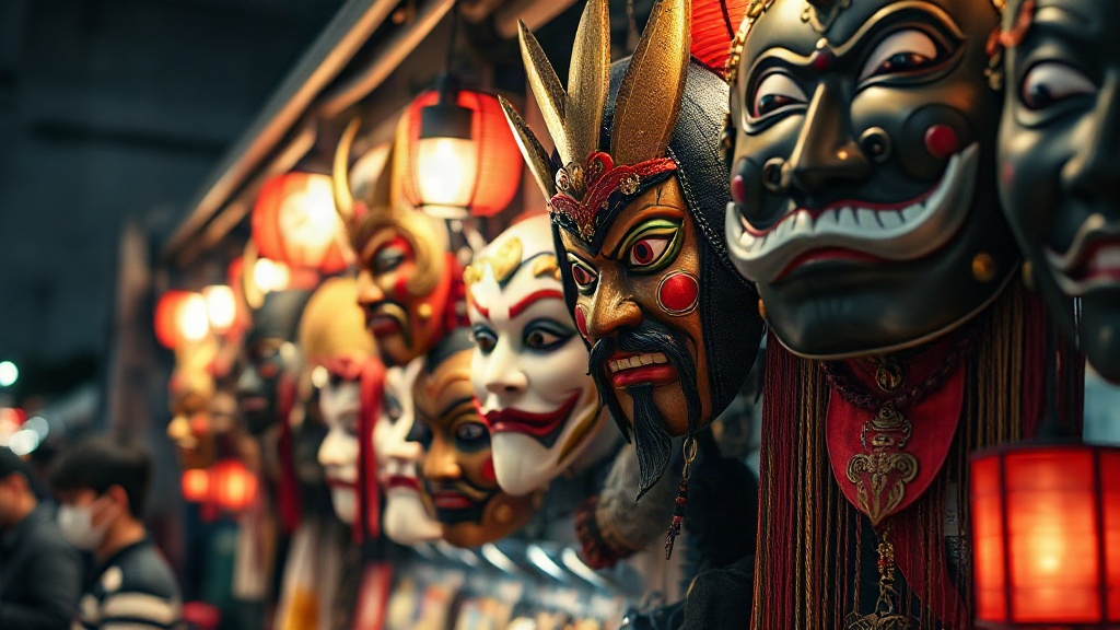 AI 祭典面具攤販提示詞範例：一鍵生成祭典面具攤販角色（附效果圖）