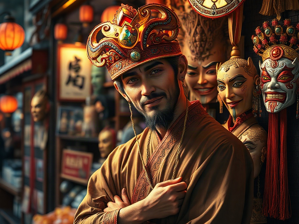 AI 祭典面具攤販提示詞範例：一鍵生成祭典面具攤販角色（附效果圖）