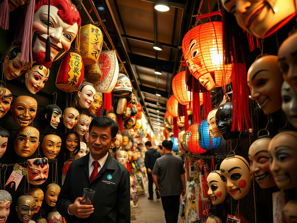 AI 祭典面具攤販提示詞範例：一鍵生成祭典面具攤販角色（附效果圖）