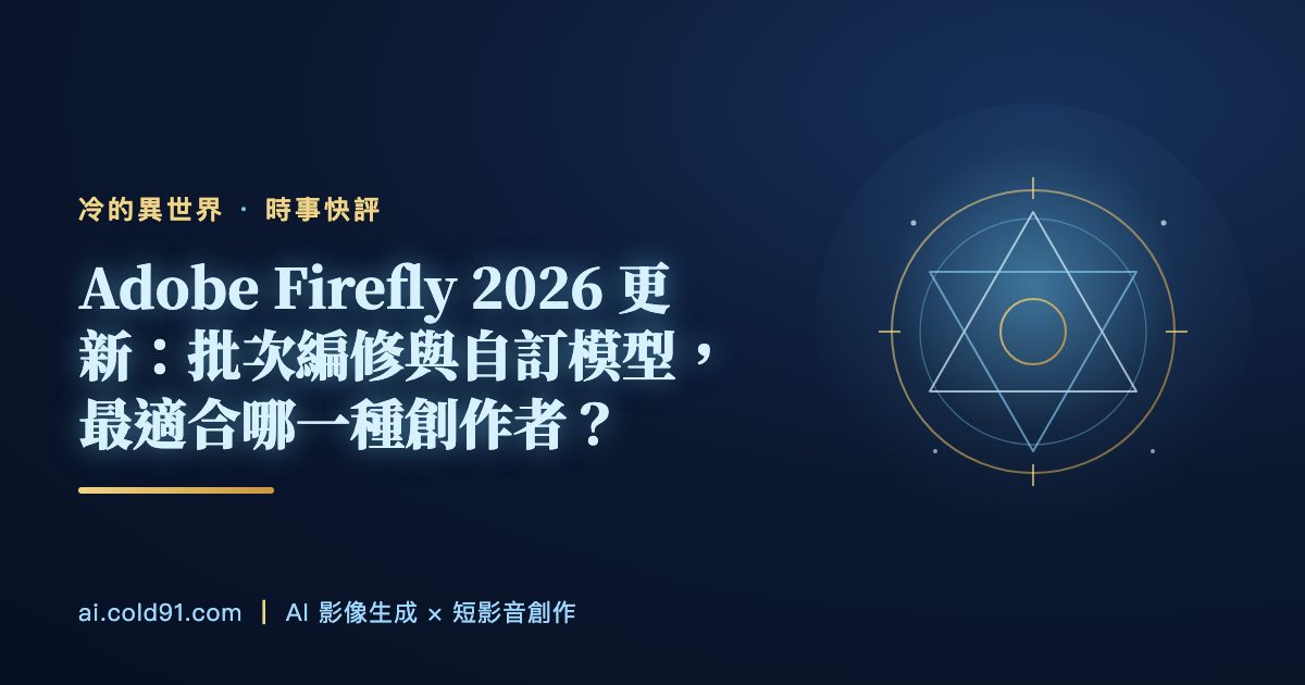 Adobe Firefly 2026 更新：批次編修與自訂模型，最適合哪一種創作者？