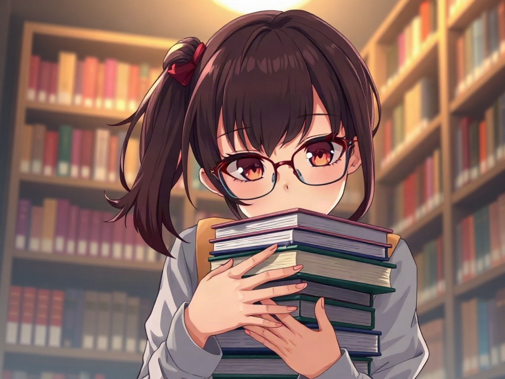 AI 圖書委員眼鏡娘提示詞範例：一鍵生成圖書委員眼鏡娘角色（附效果圖）