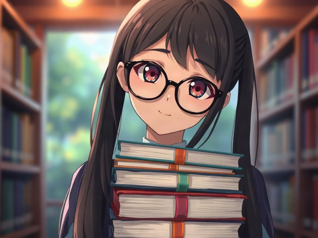AI 圖書委員眼鏡娘提示詞範例：一鍵生成圖書委員眼鏡娘角色（附效果圖）