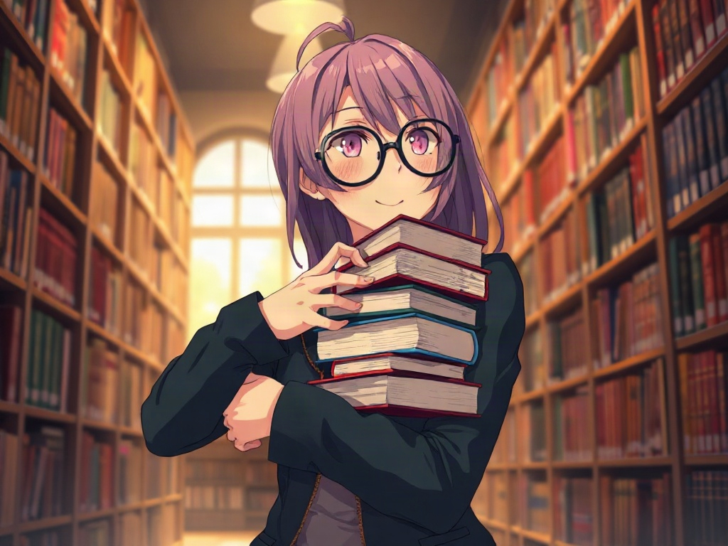 AI 圖書委員眼鏡娘提示詞範例：一鍵生成圖書委員眼鏡娘角色（附效果圖）