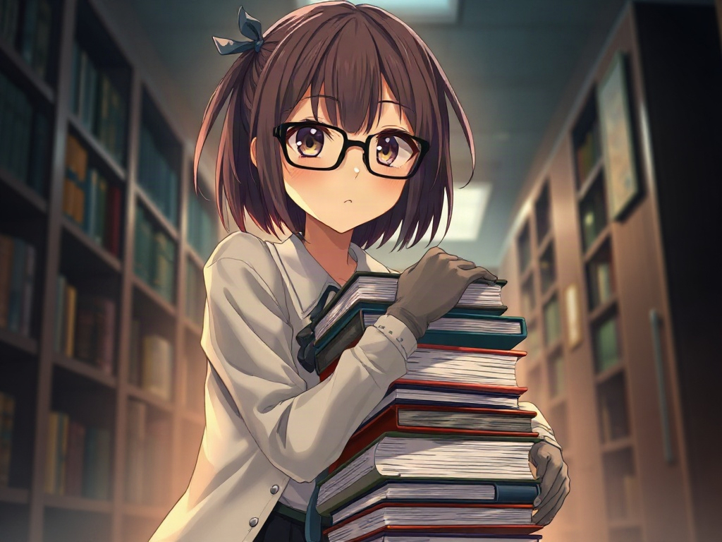 AI 圖書委員眼鏡娘提示詞範例：一鍵生成圖書委員眼鏡娘角色（附效果圖）