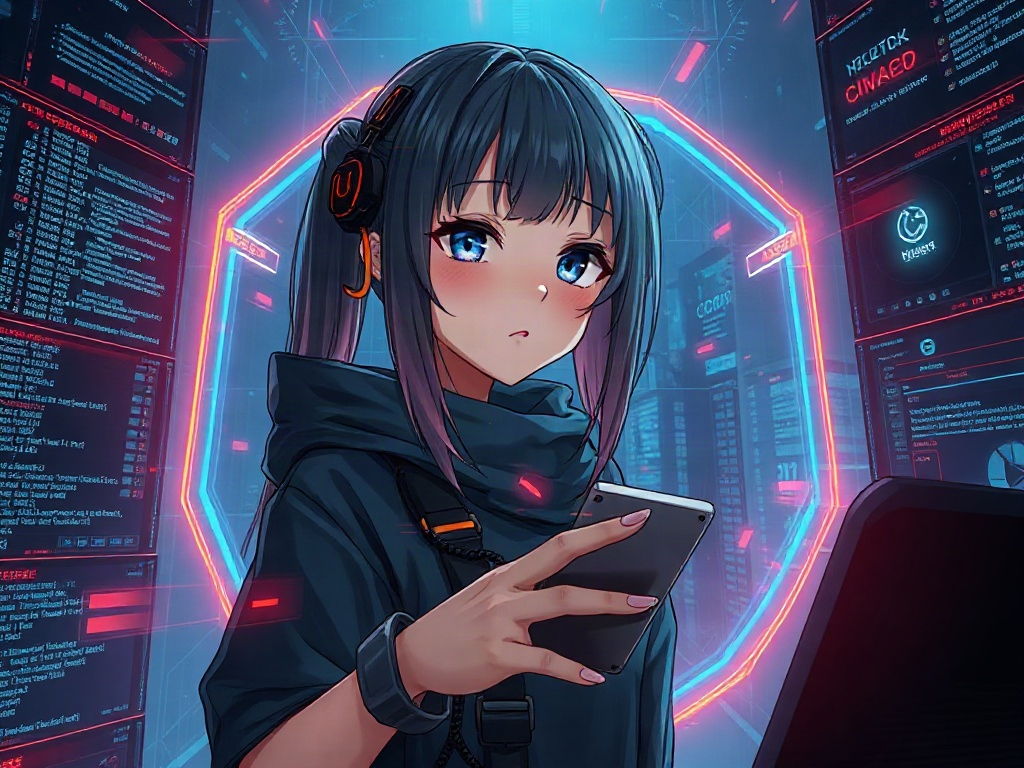 AI 未來科幻駭客少女提示詞範例：一鍵生成未來科幻駭客少女角色（附效果圖）