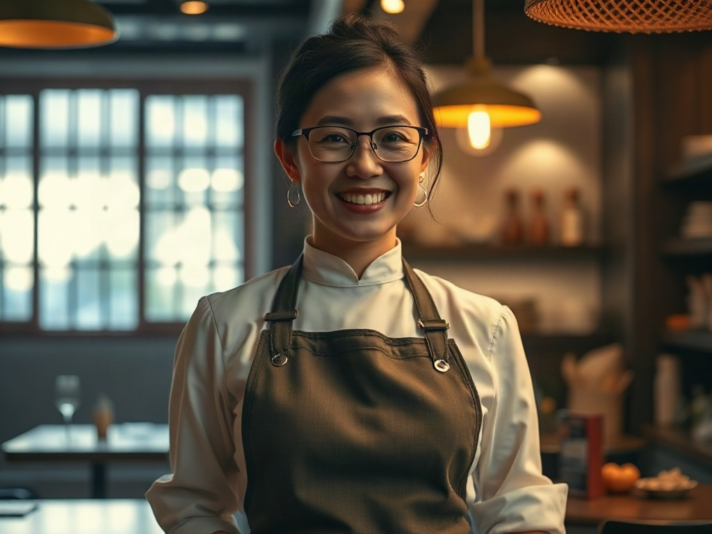 AI【女性餐飲集團創辦人】專業形象照提示詞：社群大頭照／官網形象生成範例
