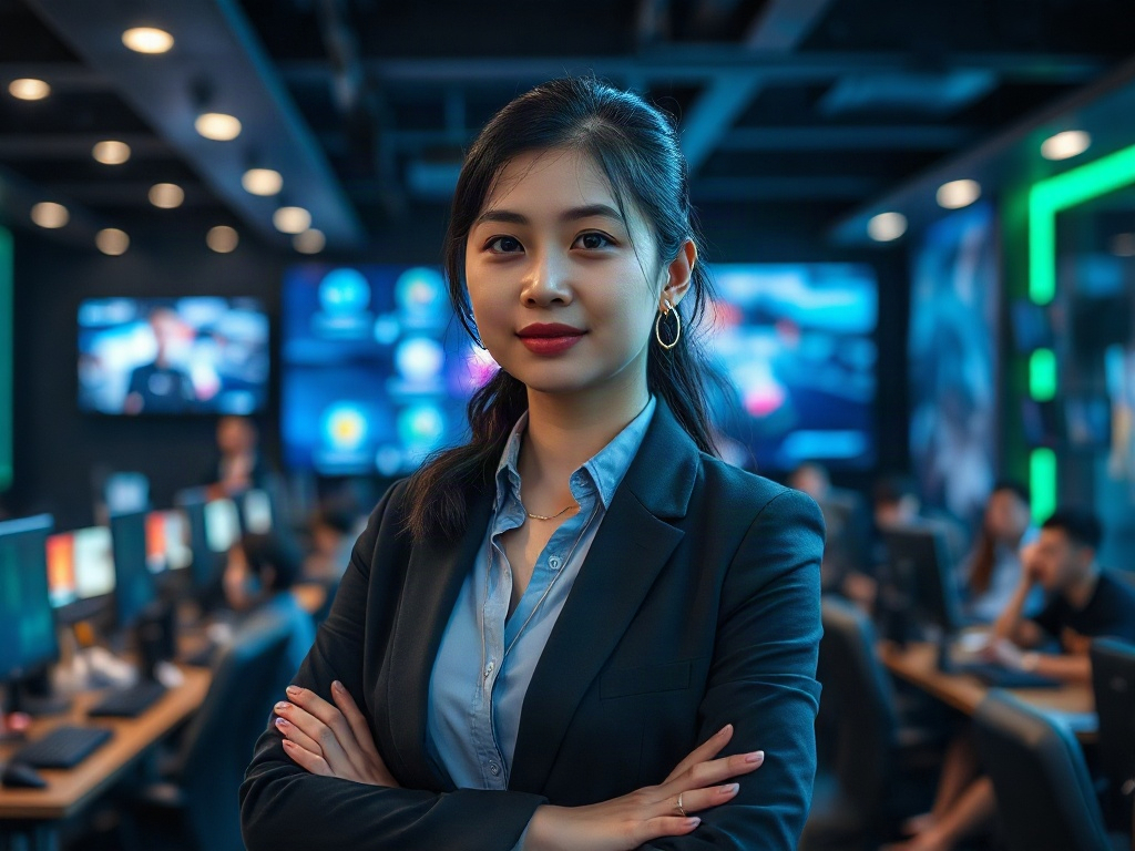 AI【女性電競戰隊經營者】專業形象照提示詞：社群大頭照／官網形象生成範例
