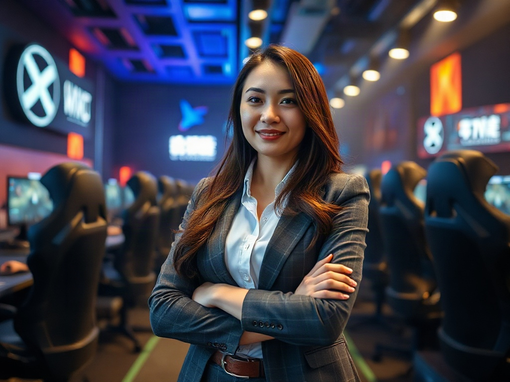 AI【女性電競戰隊經營者】專業形象照提示詞：社群大頭照／官網形象生成範例