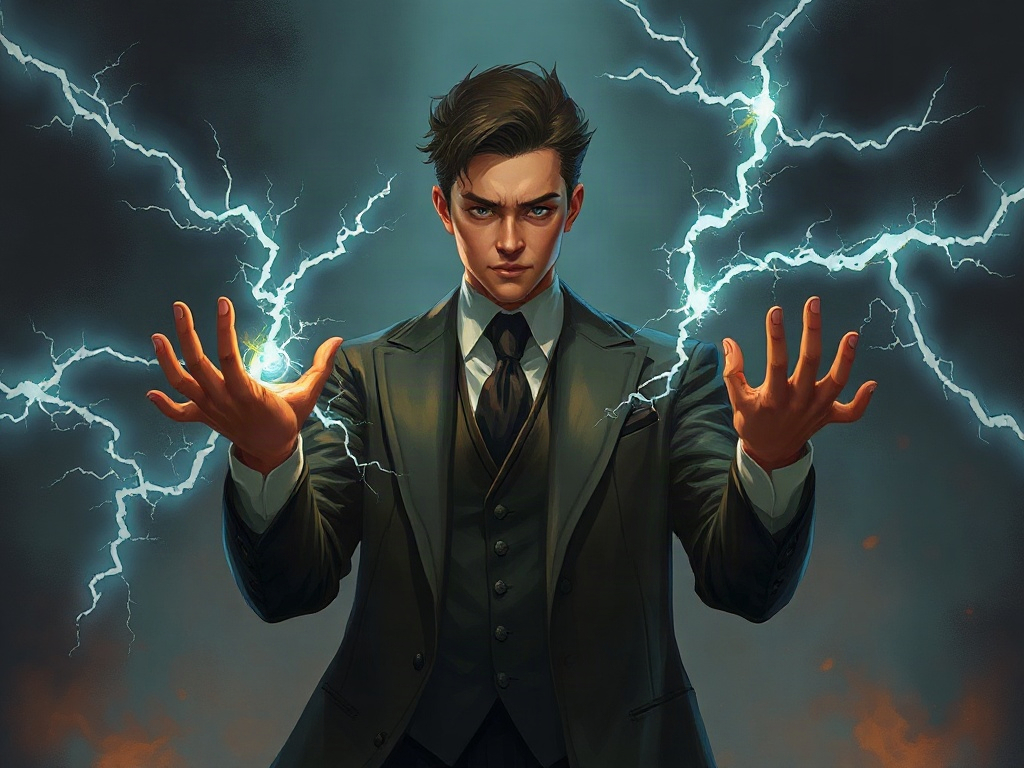 AI【特斯拉】異世界版角色提示詞：異世界雷電魔導師角色生成範例