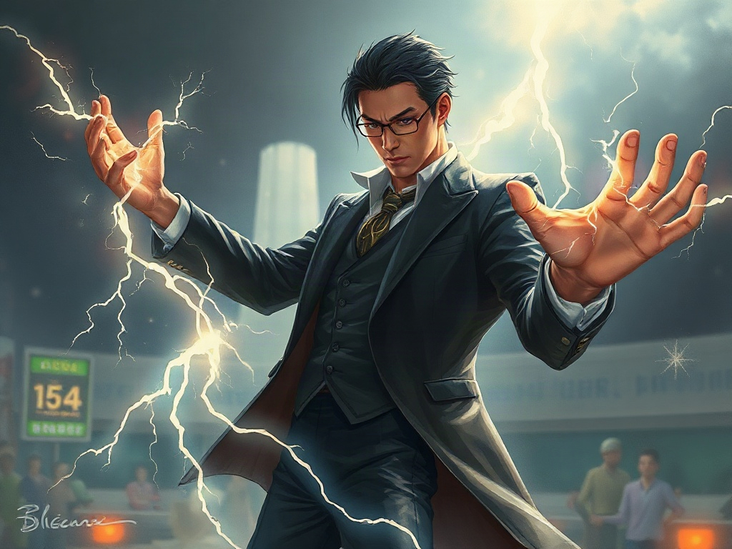 AI【特斯拉】異世界版角色提示詞：異世界雷電魔導師角色生成範例