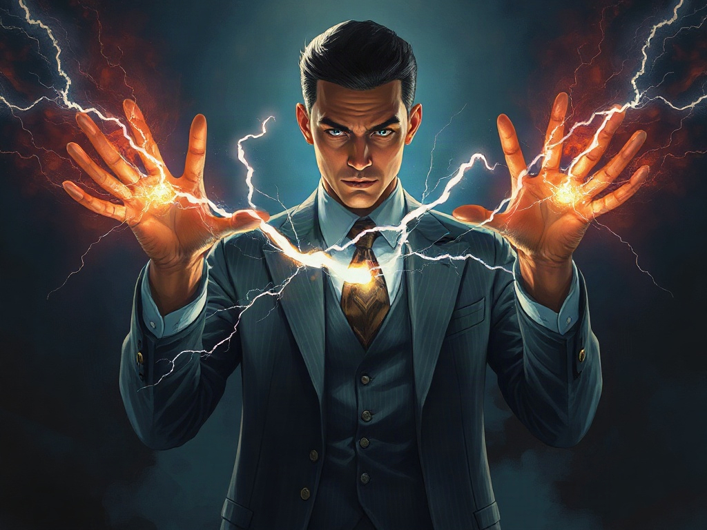 AI【特斯拉】異世界版角色提示詞：異世界雷電魔導師角色生成範例