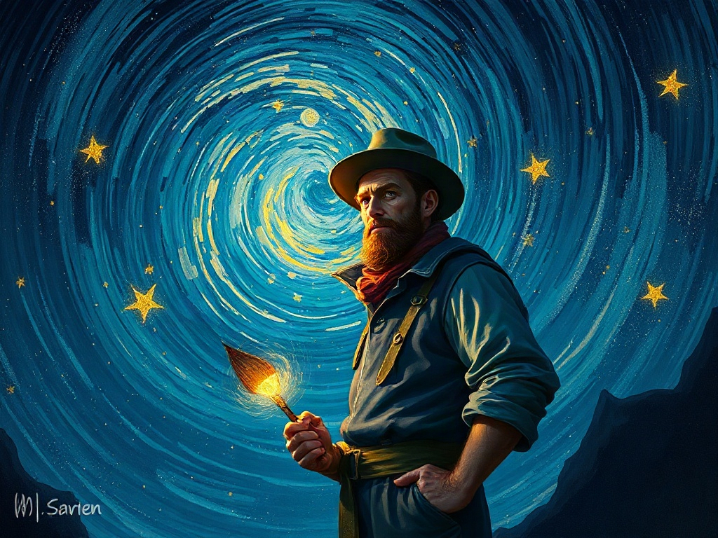 AI【梵谷】異世界版角色提示詞：異世界星夜畫家角色生成範例