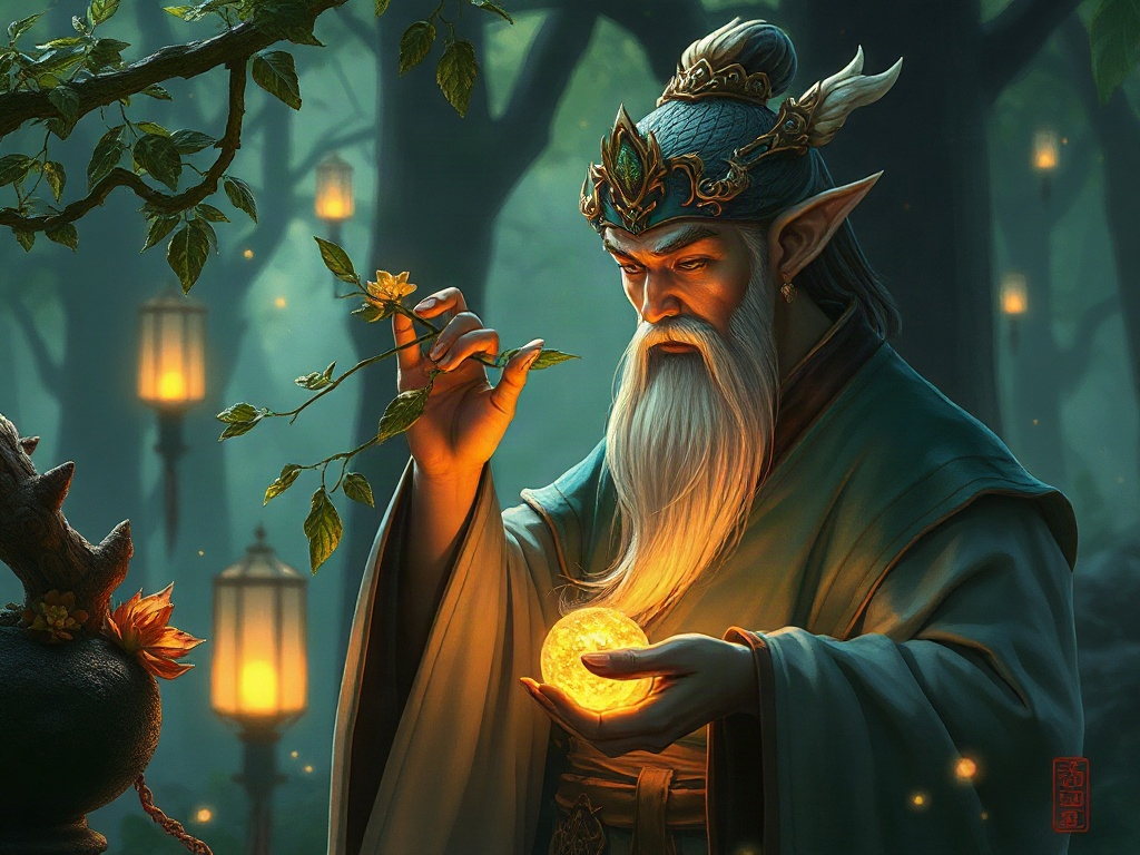 AI【神農氏】異世界版角色提示詞：異世界嚐百草神農角色生成範例