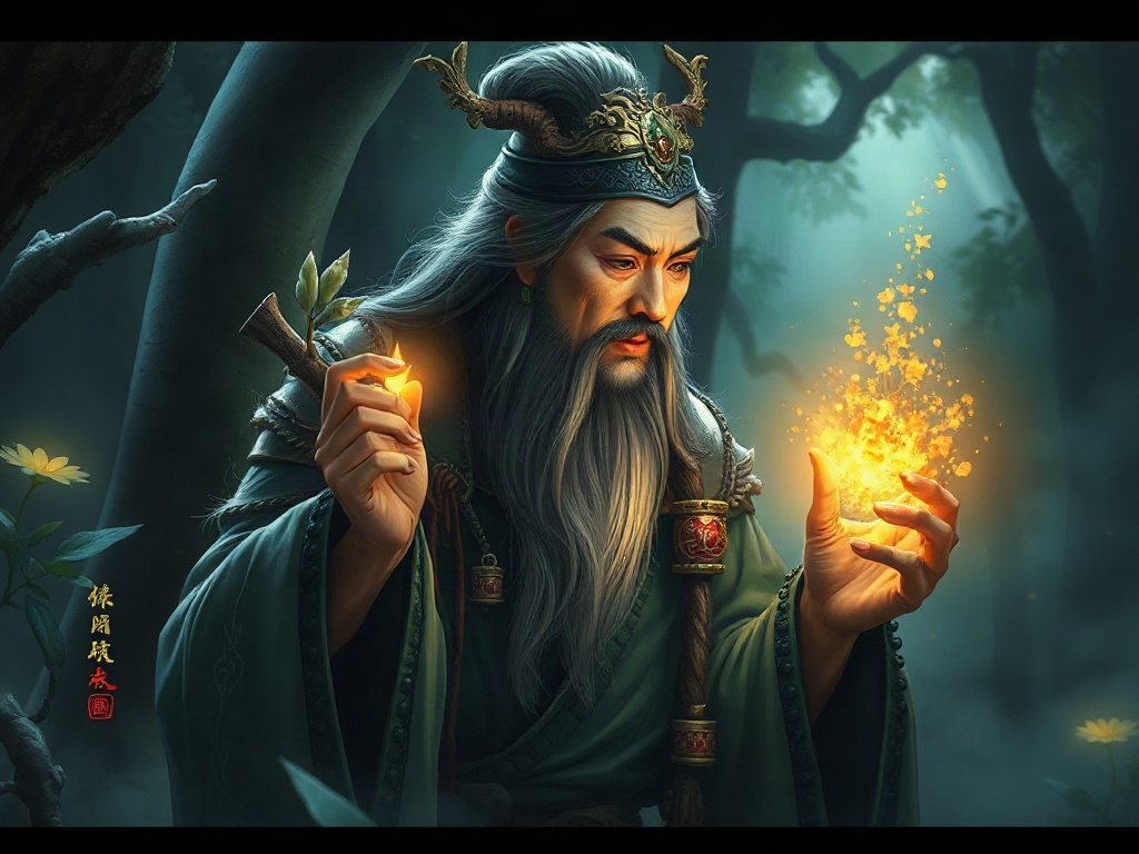 AI【神農氏】異世界版角色提示詞：異世界嚐百草神農角色生成範例